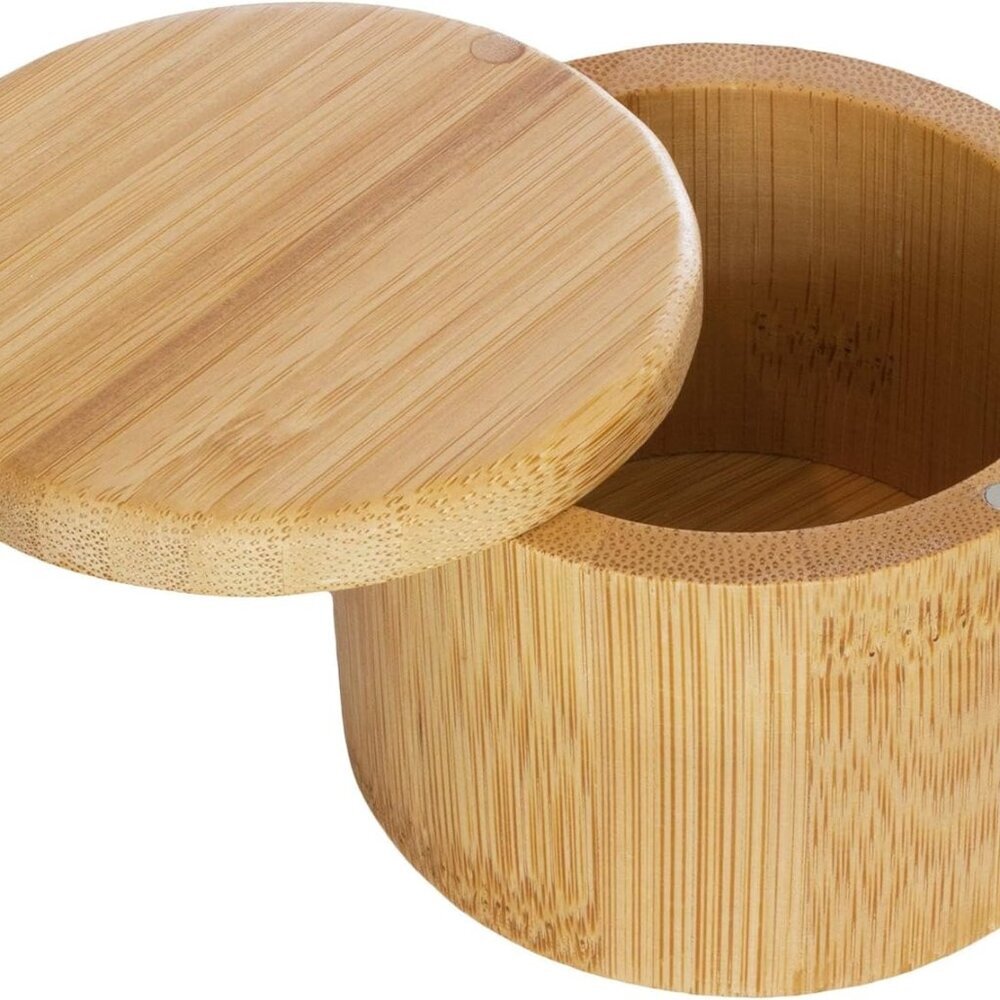 Salt Cellar with Swivel Lid – Bamboo Spice Box Storage Container for Kitchen Cou